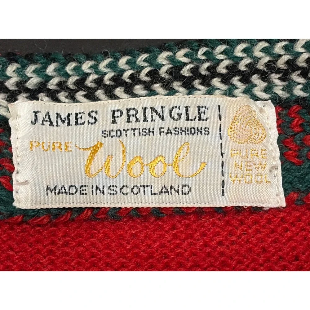 James Pringle Scottish Fashions Red Pure Wool Nordic Cardigan Mock Neck Scotland - Picture 3 of 6